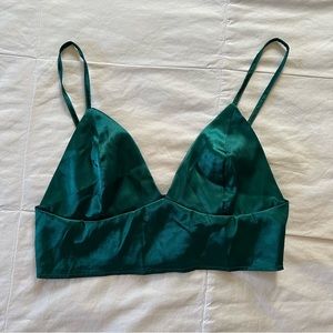Emerald green satin crop top
